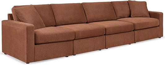 Signature Design by Ashley Modmax Urban Modular Stain Resistant 4-Piece Sofa with Reversible Cushions and 2 Accent Pillows, Orange