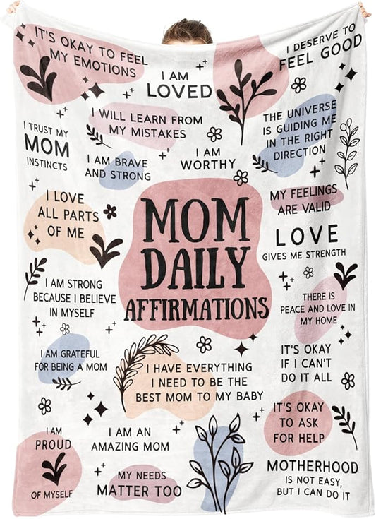 BaubleDazz First Mothers Day New Mom Gifts Blanket, Mama Daily Affirmations, Postpartum Pregnancy Gift for First Time Moms, Mommy to Be, Mama, New Mom Essentials, Birthday Gifts for Moms(50" x 60")