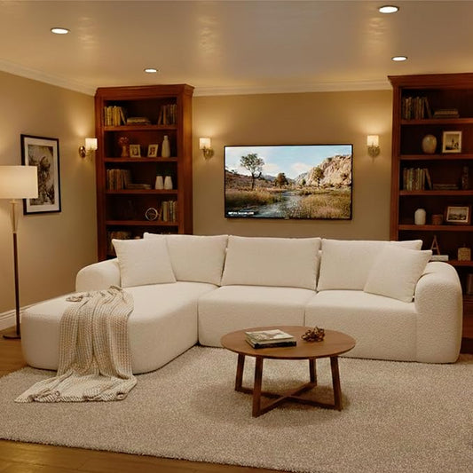 104" Modular Sectional Sofa with L-Shape Chaise, Sherpa Modern Upholstered Cloud Couches for Living Room Bedroom, No Assembly Required, White
