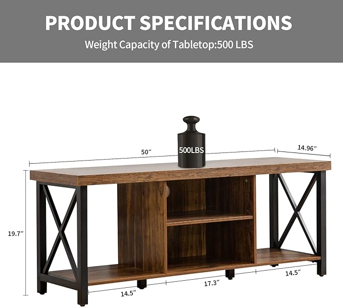 GAZHOME TV Stand for TV up to 55 Inches, TV Cabinet with Open Storage, TV Console Unit with Shelving for Living Room, Entertainment Room, Rustic Brown - Image 3