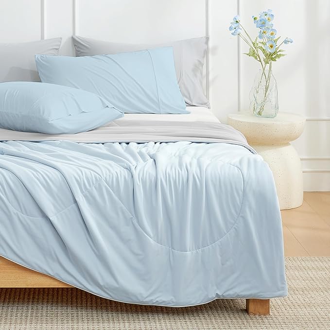 Cozy Bliss Cooling Comforter Twin Size, Cooling Blankets for Hot Sleepers and Night Sweats, Gray Blue Summer Comforter for Twin Size Bed, Breathable Soft Lightweight Silk Smooth