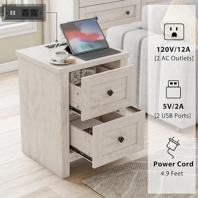 LUXOAK 4 Pieces Farmhouse Bedroom Set, 1 X Wood Rustic 6 Drawer Storage Dresser, 1 X 5 Drawer Dresser, Nightstand Set of 2 with Charging Station, Farmhouse Bedroom Furniture Set, Rustic White
