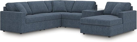 Signature Design by Ashley Contemporary Modmax Stain Resistant U-Shape Left-Arm Facing 6-Piece Sectional with Chaise, Storage Console and Reversible Cushion, Dark Blue