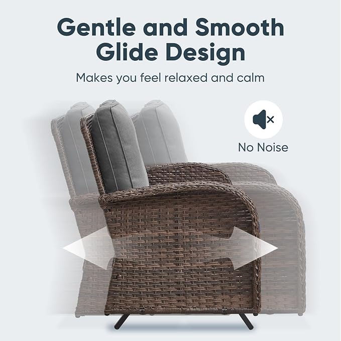 Belord 5 Pieces Patio Furniture Set with 50000 BTU Propane Fire Pit Table, All-Weather Patio Rocking Chairs, Loveseat Glider and Side Table for Outdoor Conversation Deck Poolside Backyard Grey