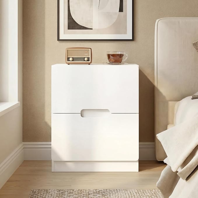 RoyalCraft White Nightstand Set of 2, Night Stand with Drawers, Modern Bedside Table with Handless Design, Wood End Table for Bedroom, Hallway - Image 3