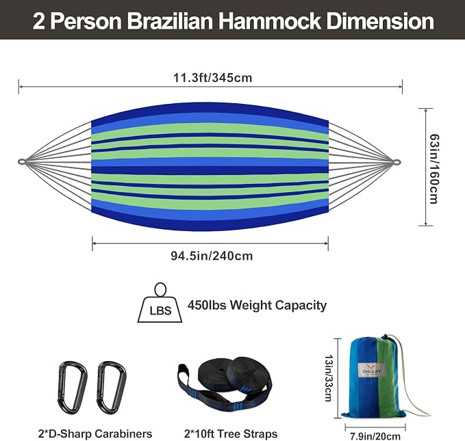 CHULIM Brazilian Double Hammock with Tree Straps,Extra Large 240x160cm,2 Persons Hammock for Backyard Patio Outdoor and Indoor,450lbs Weight Capacity,Soft Woven Cotton Fabric - Image 3