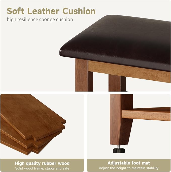Shoe Bench with Leather Cushion,Wood Bench with Shoe Rack,3-Tier Shoe Storage Organizer for Entryway,Hallway,Living Room (Brown, 3-Tier-39.4") - Image 7