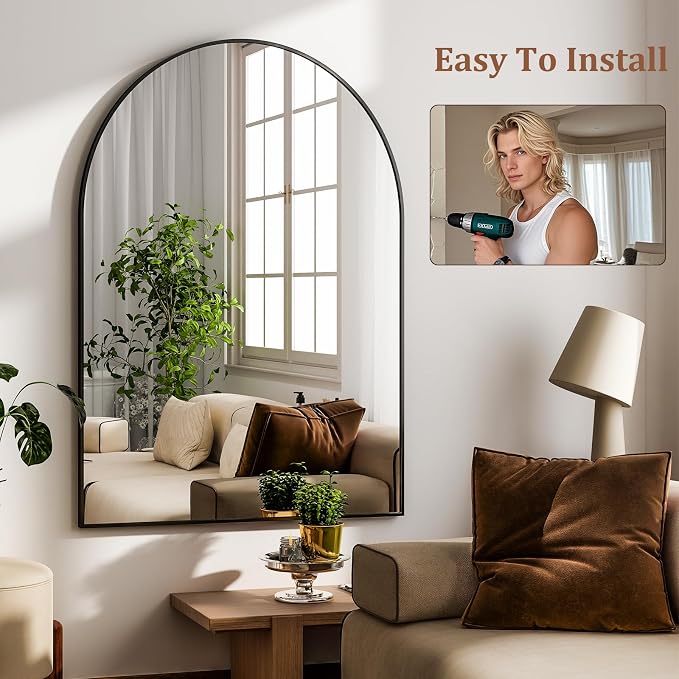 HARRITPURE Arched Wall Mirror 24"x36" – Black Metal Frame Vanity Mirrors for Bedroom, Entryway, Living Room Decor - Image 7