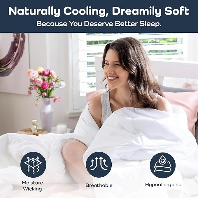 Olive + Crate California King Comforter & Duvet Insert 100% Viscose Derived from Bamboo Outer Shell - Hypoallergenic, Cooling & Moisture Wicking - All Season Lightweight Plush - White - 96"x95"