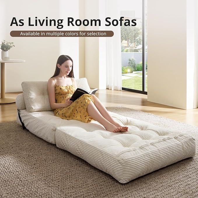 Folding Sofa Bed, Convertible Sleeper Chair with Pillow, Foldable Mattress with Back Support, Portable Floor Sofa Lounge for Living Room Bedroom Dorm