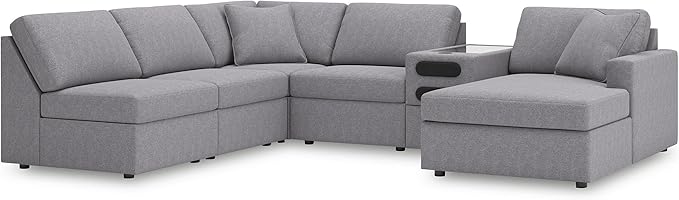 Signature Design by Ashley Contemporary Modmax Stain Resistant U-Shape Left-Arm Facing 6-Piece Sectional with Chaise and Audio Console, Gray