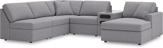 Signature Design by Ashley Contemporary Modmax Stain Resistant U-Shape Left-Arm Facing 6-Piece Sectional with Chaise and Audio Console, Gray