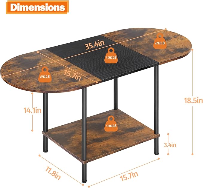 Shinoske Coffee Tables for Living Room,2-Tier Small Coffee Table Farmhouse Oval Center Table with Storage Shelf and Wood Tabletop,for Small Space,Home Office,Black & Brown