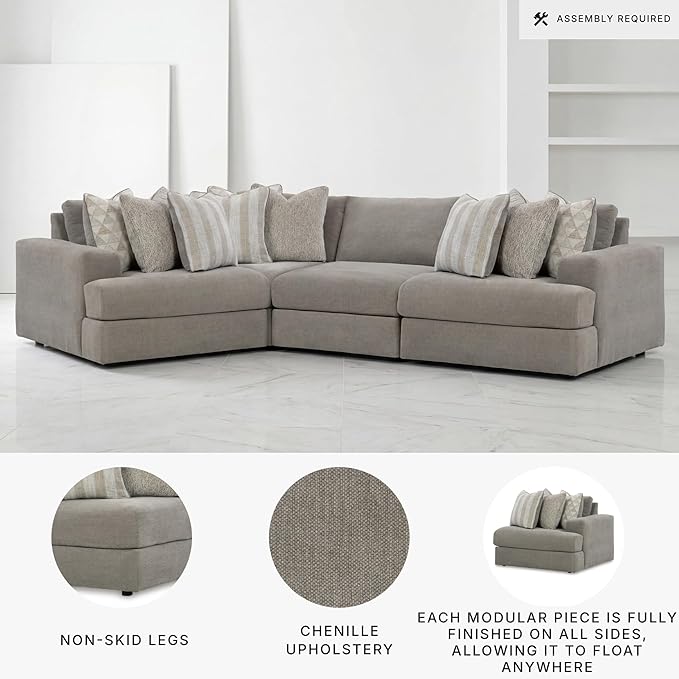 Signature Design by Ashley Casual Avaliyah Curved Left-Arm Facing 4-Piece Sectional with Reversible Cushion and Armrest, Gray