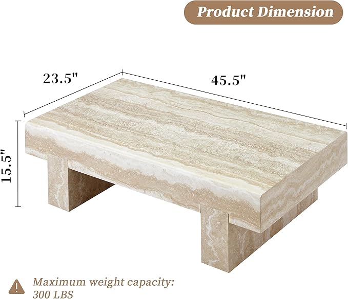 Modern Marble Coffee Table for Living Room Stone Travertine Rectangle Coffee Tables Mid Century Center Table with Storage