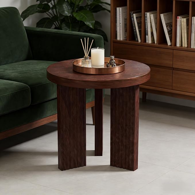 Small Round Side Table, 17.52" Coffee Table with Smooth Thick Mesa, Circle End Table with X Shaped Stable Legs, Accent Tea Table for Living Room, Office, Burgundy