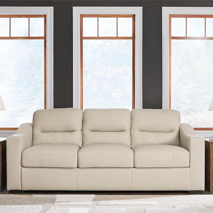 Signature Design by Ashley Treasure Trove Contemporary Leather Match Sofa, Beige