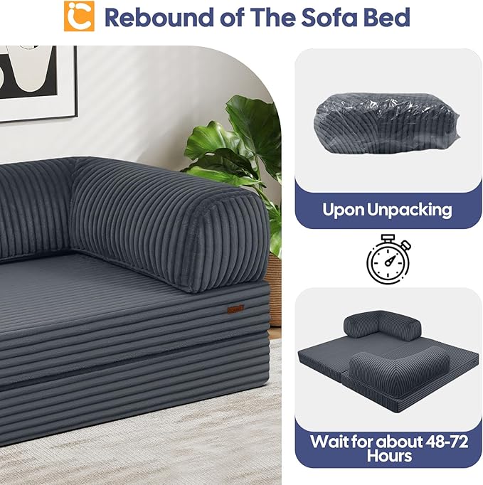 COMAX Convertible Folding Sofa Bed, Foldable Chair Bed Floor Futon Couch with Back Support, Comfy Corduroy Fold Out Mattress Sleeper for Living Room Bedroom
