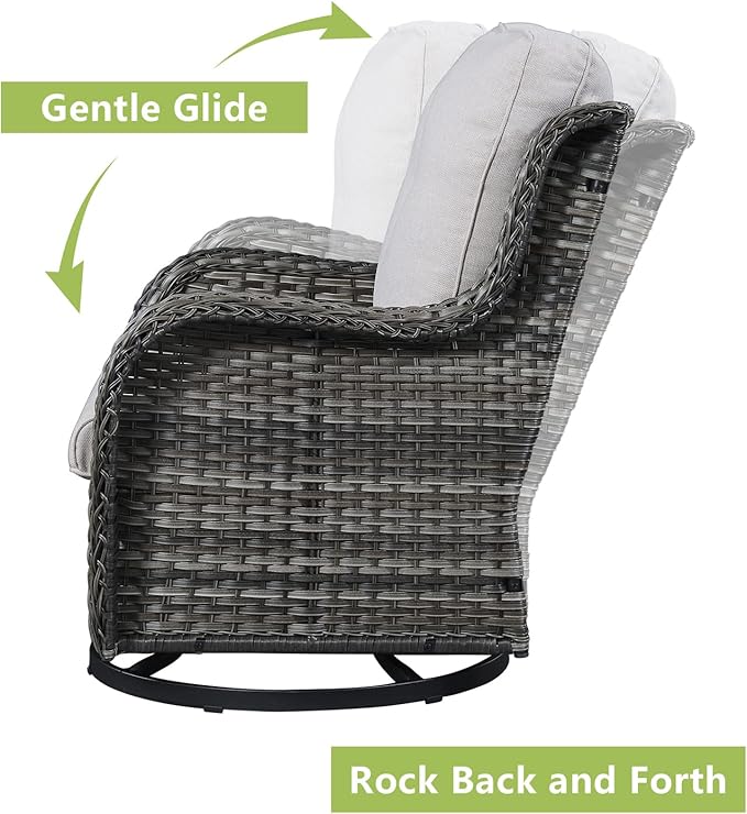 Rilyson Wicker Rocking Chair Swivel Chairs - 2 Piece Rocker Patio Chairs Set Rattan Rocking Chair for Outdoor Porch Deck Garden Backyard (Mixed Grey/Beige)