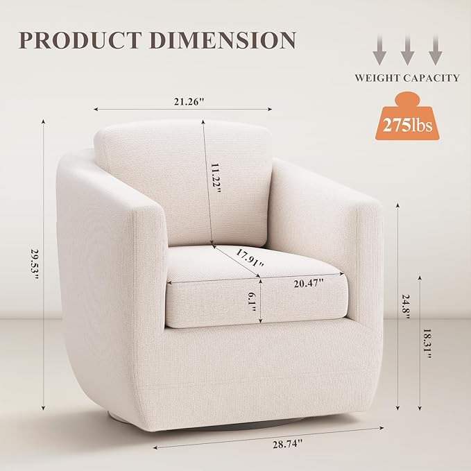 COLAMY 360° Swivel Accent Chair, Fully Assembled Living Room Armchair with Pillow, No-Sag Foam, Sturdy Metal Base, Swivel Accent Single Sofa for Bedroom Living Room, Reading Room, Beige