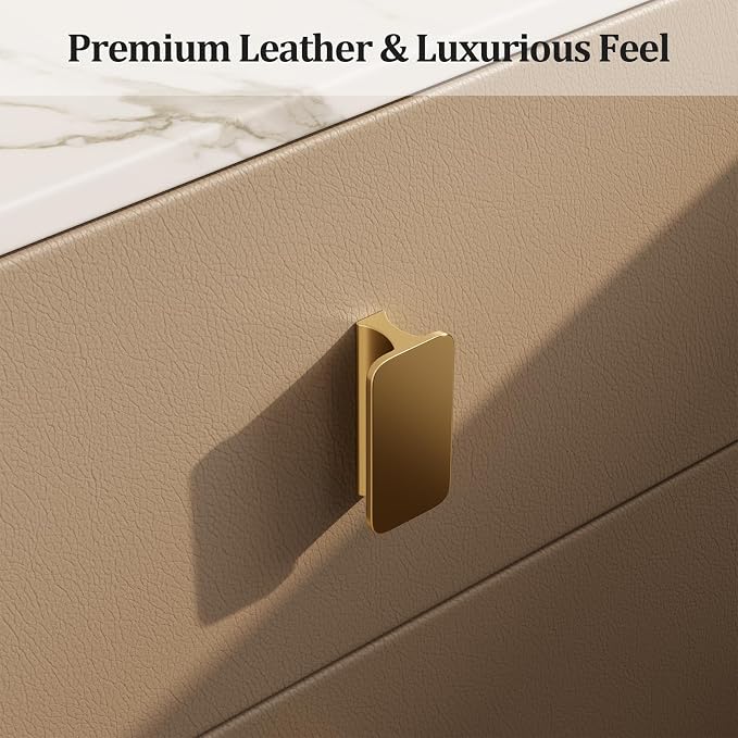 AQIMUELE Narrow Nightstand with Drawers, Narrow Side Table Leather, Small Bedside Tables for Bedroom. (Beige) - Image 3