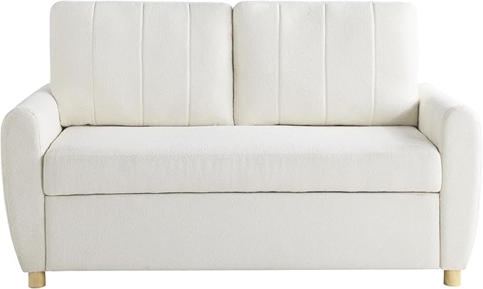 Serta Galway 66.5" Convertible Sleeper Loveseat, Full Size, Dreamcoil Comfort, FingerGuard Pinch Point Protection, Boucle Fabric, Ivory