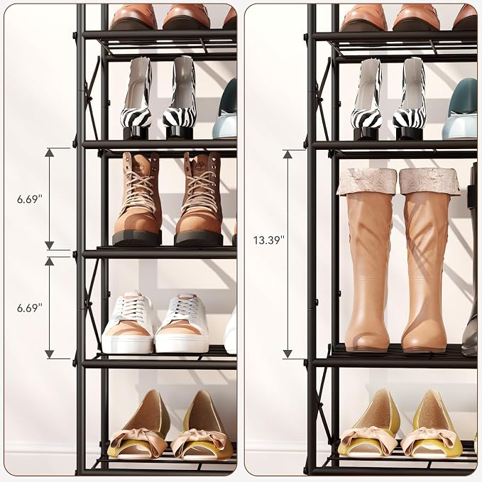 IBUYKE 6 Tier Shoe Rack, Large Capacity Shoe Storage Organizer for 24 Pairs of Shoes, Metal Shoe Storage Rack with Shelf for Entryway Hallway Closet Garage, Rustic Brown and Black TXJ016H - Image 6