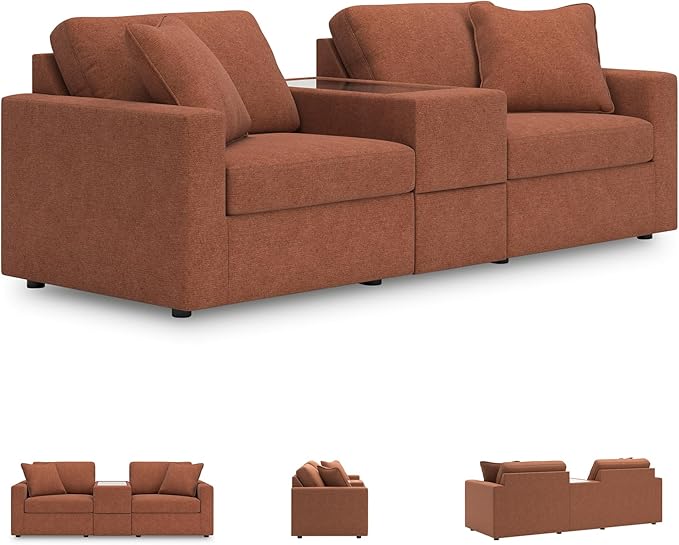 Signature Design by Ashley Modmax Urban Modular Stain Resistant 3-Piece Sectional with Storage Console, Drawer and 2 Accent Pillows, Orange