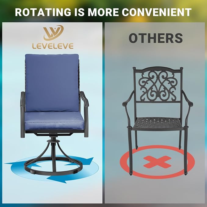 LEVELEVE 2-Piece Swivel Dining Chairs, Outdoor Patio Bistro Chairs for Lawn, Garden, Deck, Backyard & Porch(Matching Series for 5-Piece Set) - Image 6