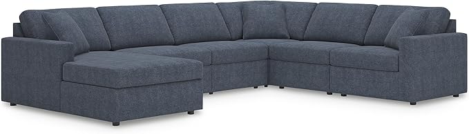 Signature Design by Ashley Contemporary Modmax Stain Resistant U-Shape Right-Arm Facing 6-Piece Sectional with Chaise and Reversible Cushion, Dark Blue