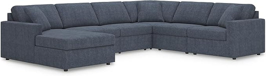 Signature Design by Ashley Contemporary Modmax Stain Resistant U-Shape Right-Arm Facing 6-Piece Sectional with Chaise and Reversible Cushion, Dark Blue