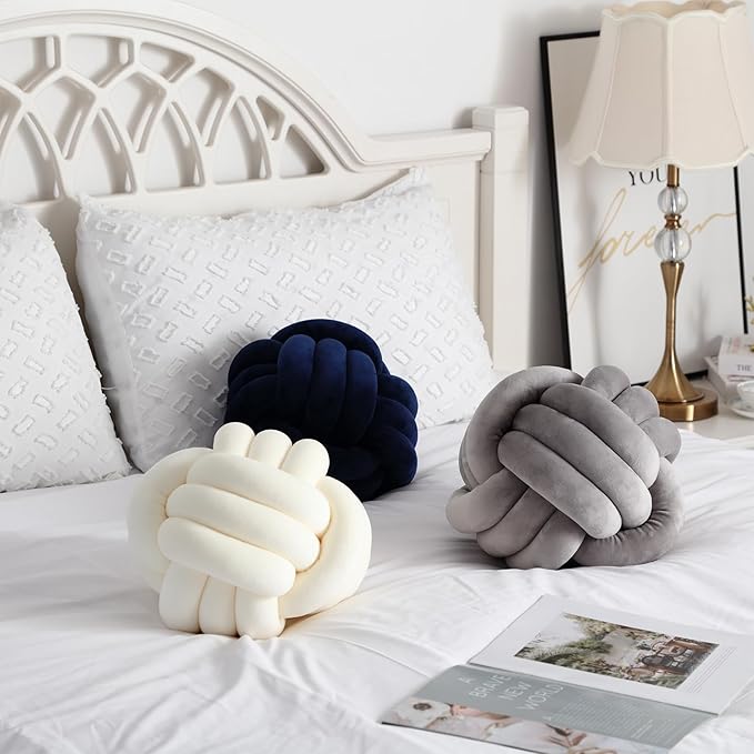 Petrella Knot Pillows Ball Round Throw Pillows Home Decor Cushion Decorative Aesthetic Throw Pillows，White 11inch