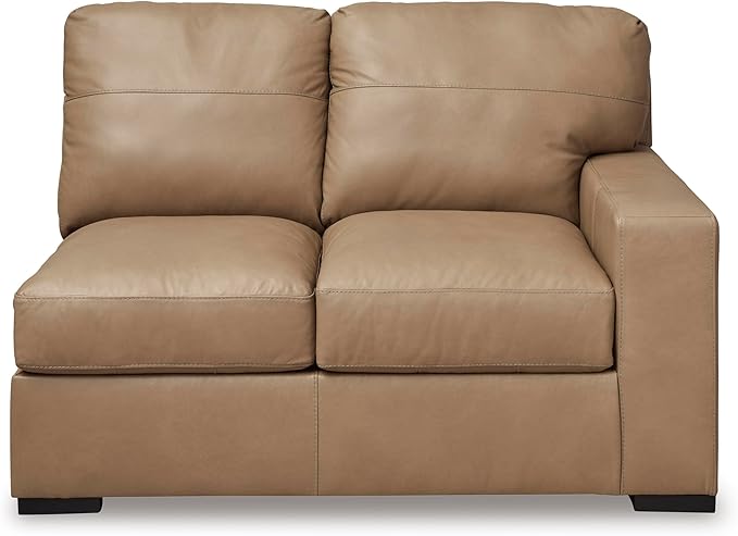 Signature Design by Ashley Bandon Modern Leather Match Left-Arm Facing 3-Piece Sectional with Removable Cushions and Armrest, Light Brown