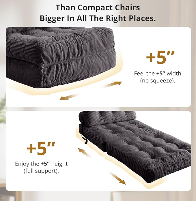 Folding Sofa Bed, Convertible Sleeper Chair with Pillow, Foldable Mattress with Back Support, Portable Floor Sofa Lounge for Living Room Bedroom Dorm