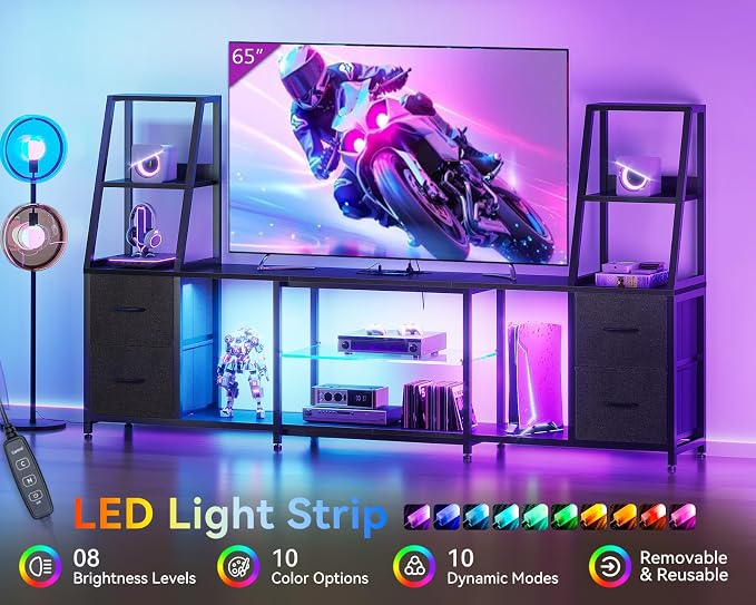 Casaottima LED TV Stand for 50–65 Inch TVs with Power Outlets & RGB Ligths, Gaming Entertainment Center with 4 Drawers & Storage, Media Console Supports Up to 75/85/95 Inch Wall-Mounted TVs, Black - Image 6