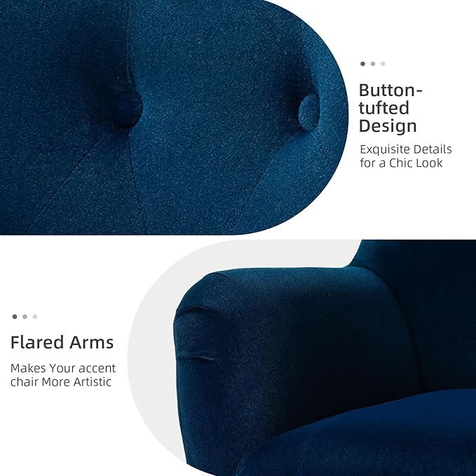 HULALA HOME Velvet Accent Chair, Modern Wingback Arm Chair with Metal Gold Legs, Velvet Tufted Upholstered Single Sofa Chair for Living Room Bedroom, Dining Room Accent Club Guest Chair (Navy)