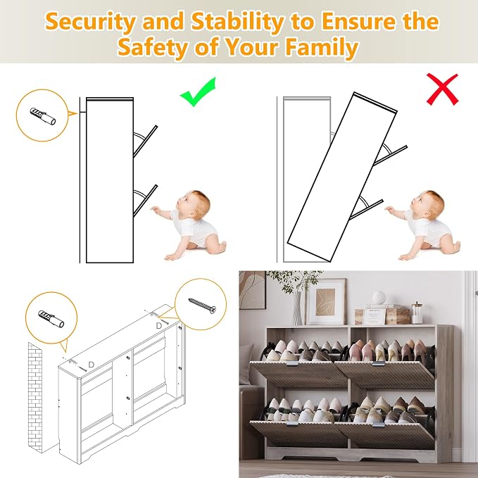 BORNOON Large Shoe Cabinet for Entryway, Shoe Rack Cabinet with 4 Flip Drawer and Adjustable Shelves for Small Apartment, Foyer - Image 7