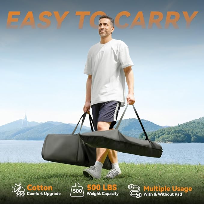 Everyfun 2 Person Outdoor Hammock with Stand, Cotton Rope Hammock with Polyester Pad, Adjustable Steel Frame, Portable with Carrying Bag – for Patio, Backyard, Garden, Beach, Cloud-Gray - Image 3