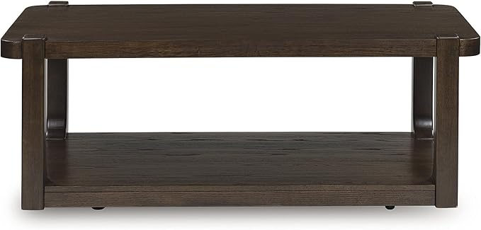 Signature Design by Ashley Breckington Contemporary Coffee Table with Lower Shelf and Casters, Dark Brown