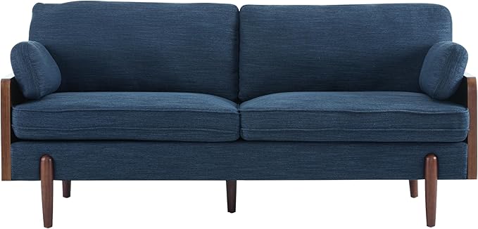Merax 71.75" Mid-Century Modern Sofa with Plush Cushions, Wood Sides & Rounded Legs Compact & Stylish Couch for Living Room, Apartment Office, Navy