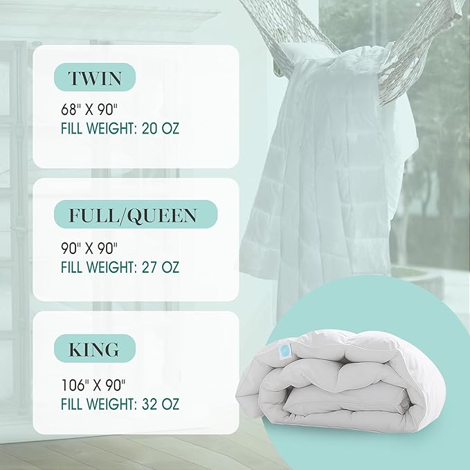 Martha Stewart 650 Fill Power Fluffy White Down Comforter - Light Warmth Down Duvet Insert 300 Thread Count 100% Sateen Cotton Bedding Comforter with Corner Loops Twin Size Made in USA - 68" x 90"