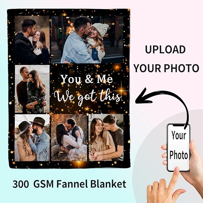 ROMANDY Ships Next Day Custom Blanket with Picture Customized Banket Personalized Throw Blankets Customizable Photo Blankets Customize Gifts for Mom Dad Girlfriend Boyfriend Wife Husband Her Him