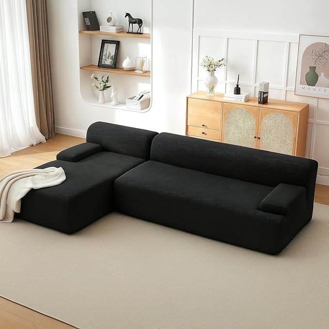 108" Sectional Couches for Living Room, Modular Sectional Sofa with L-Shape Chaise, Cloud Couch, Comfy Corduroy Couch with Deep Seat, No Assembly Required,Black