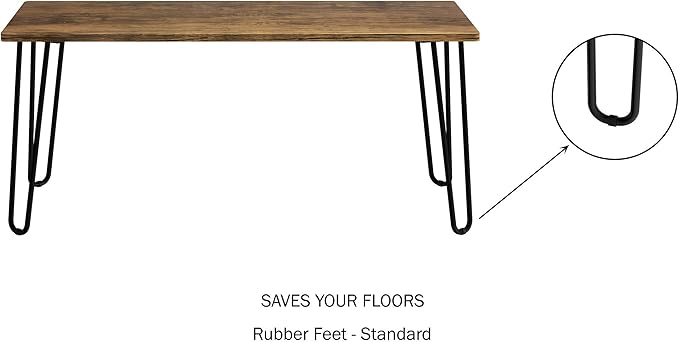 Lavish Home Small Space Coffee Table with Hairpin Legs – Minimalist Industrial Living Room Table with Woodgrain-Look Top and Steel Legs (Brown)