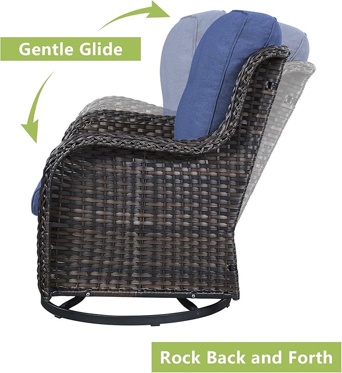 Rilyson Wicker Patio Furniture Set - 7 Piece Rattan Outdoor Sectional Conversation Sets with 4 Swivel Rocking Chairs,2 Ottomans and 1 Sofa for Porch Deck Garden(Brown/Blue)