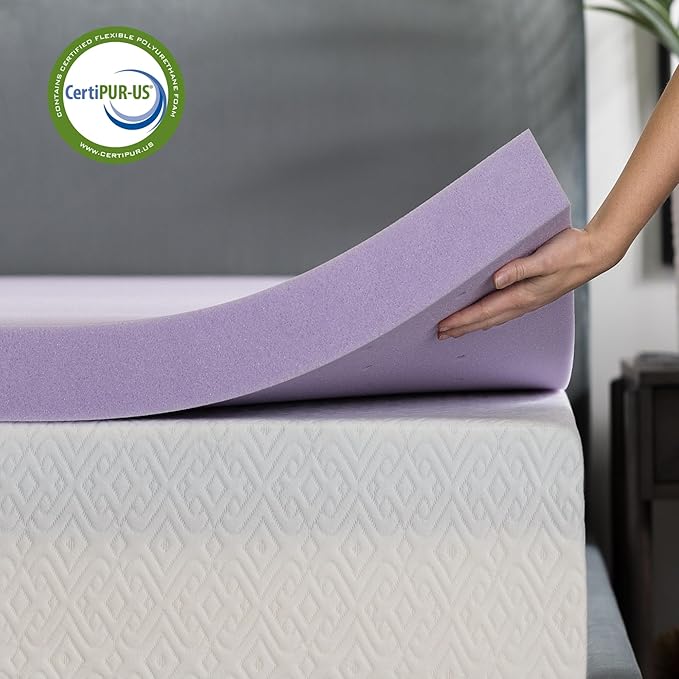 Lucid 3 Inch Lavender Memory Foam Mattress Topper, Twin Size – Essential Oil Infusion – Deep Plush Feel, Pressure-Relieving Bed Topper – Ventilated and Breathable – CertiPur Certified