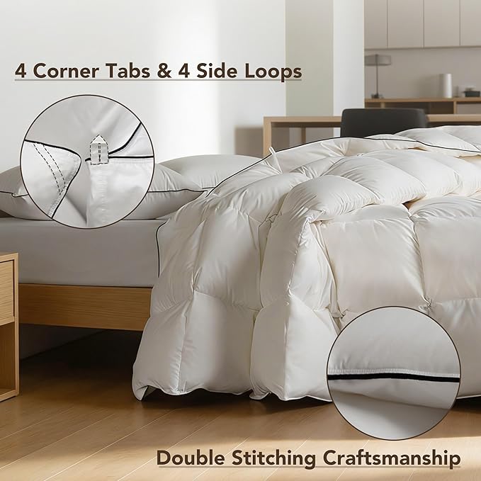 Goose Feather Down Fiber Comforters Oversized King Size, Extra Fluffy White Duvet Insert, Ultra-Soft, Breathable, Noiseless, All Season Hotel Luxury Bedding Comforters 120"x98"