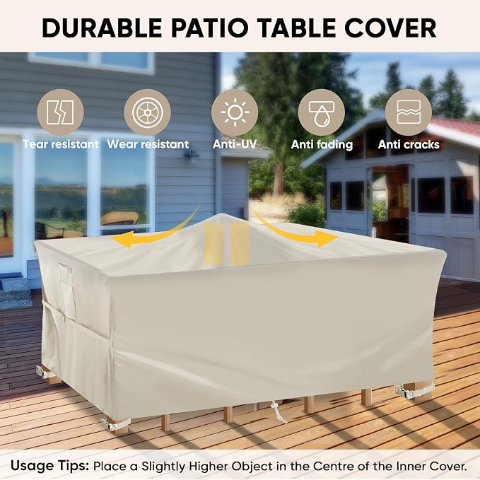 BALEINE Patio Furniture Covers, Outdoor Furniture Covers Waterproof, Heavy Duty Oxford Patio Table Cover for Outdoor Table, Chair, Sofa, Desk (Beige 98"L×78"W×28"H) - Image 3