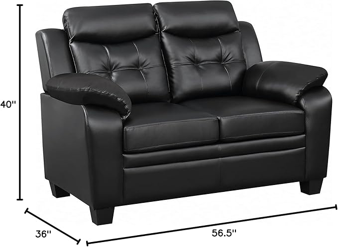 Coaster Home Furnishings - Finley - Leatherette - Upholstered Tufted Loveseat with Flared Armrest, and Tapered Legs - Living Room - Black - 506552