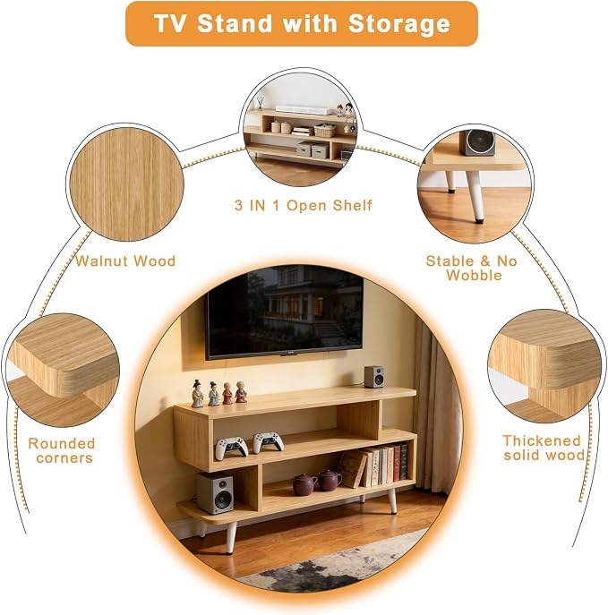 Lightdot TV Stand for TVs to 35'', Modern Entertainment Center with 3 Open Storage Shelf, Sturdy Media Console Table for Living Room/Entrance/Sofa Cabinet, Apartment, Easy Installation-Walnut - Image 7
